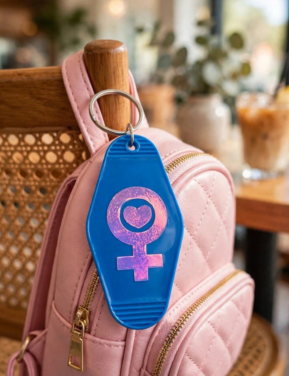 Blue Feminine Symbol Keychain with Holographic Pink Accent